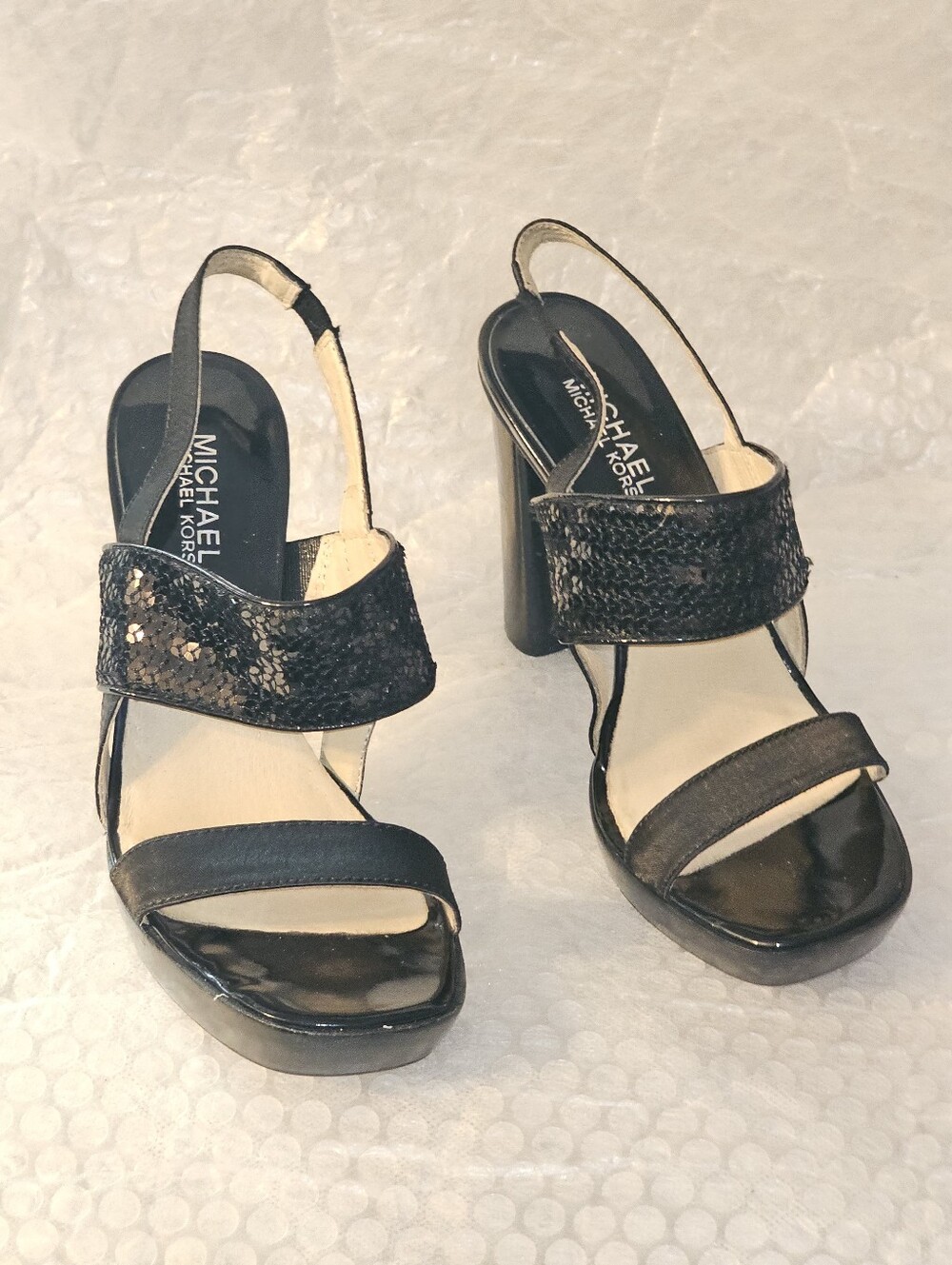 Michael Kors Black Sequins Textile leather Strappy Slingback Size 7 - Picture 3 of 10